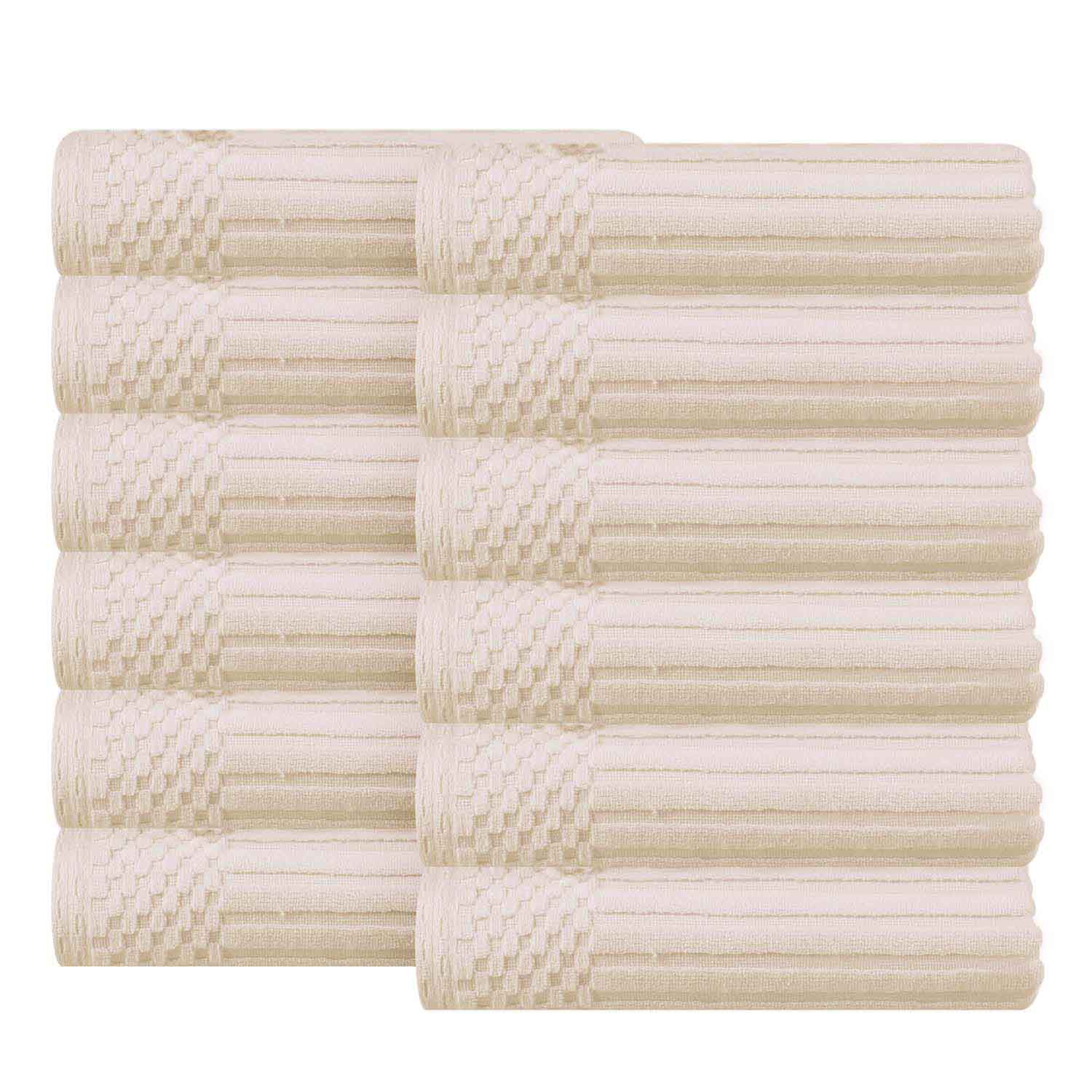 Soho Ribbed Cotton Absorbent Face Towel / Washcloth Set of 12 - Ivory