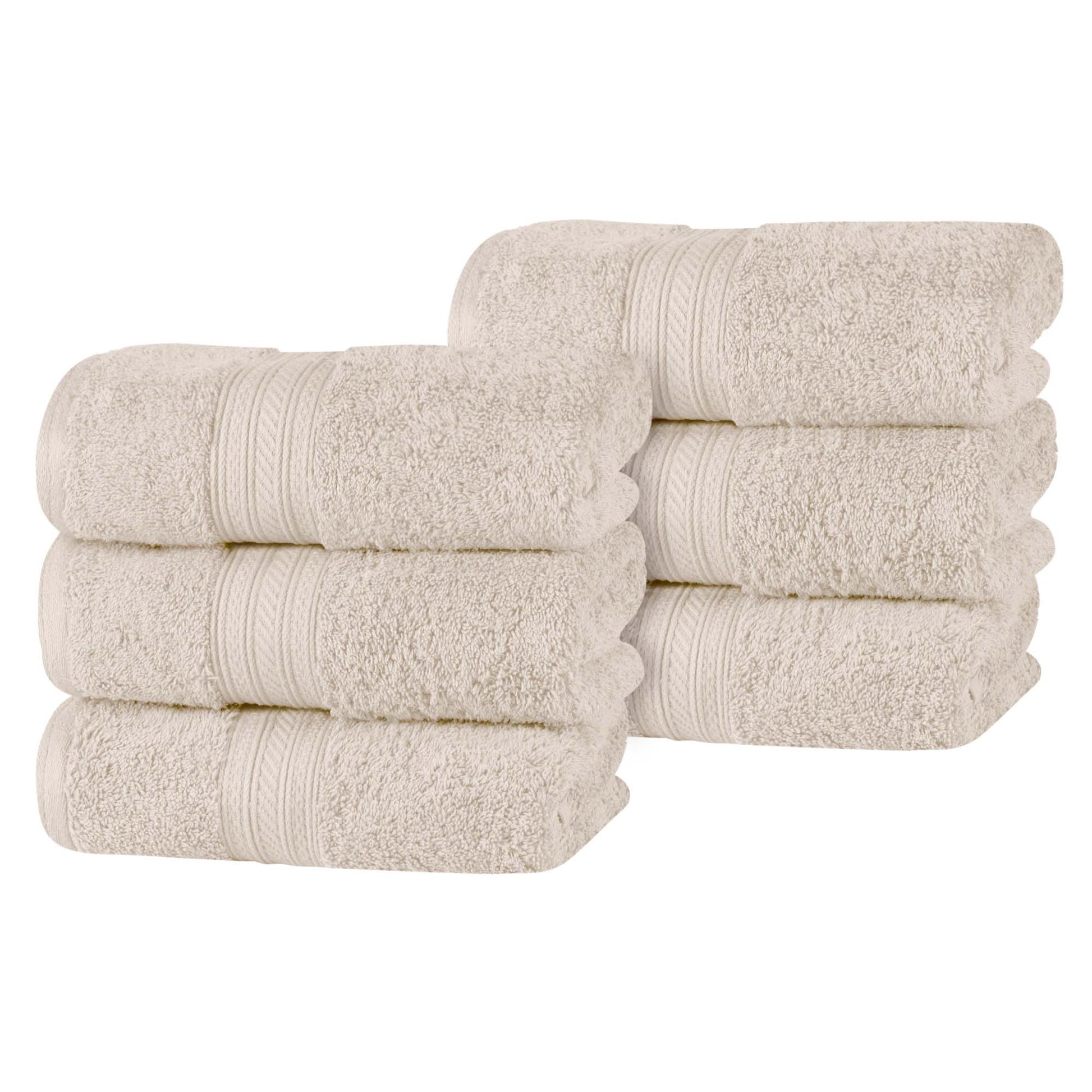 Atlas Cotton Plush Absorbent Heavyweight Luxury Hand Towel Set of 6 - Ivory