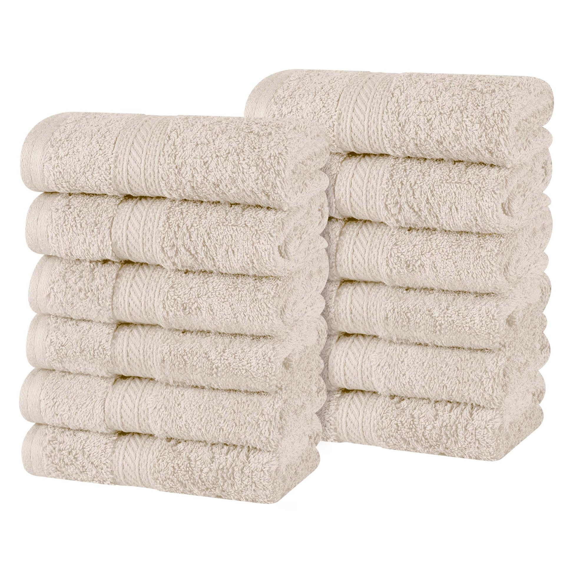 Atlas Cotton Absorbent Heavyweight Face Towel Washcloth Set of 12 - Ivory