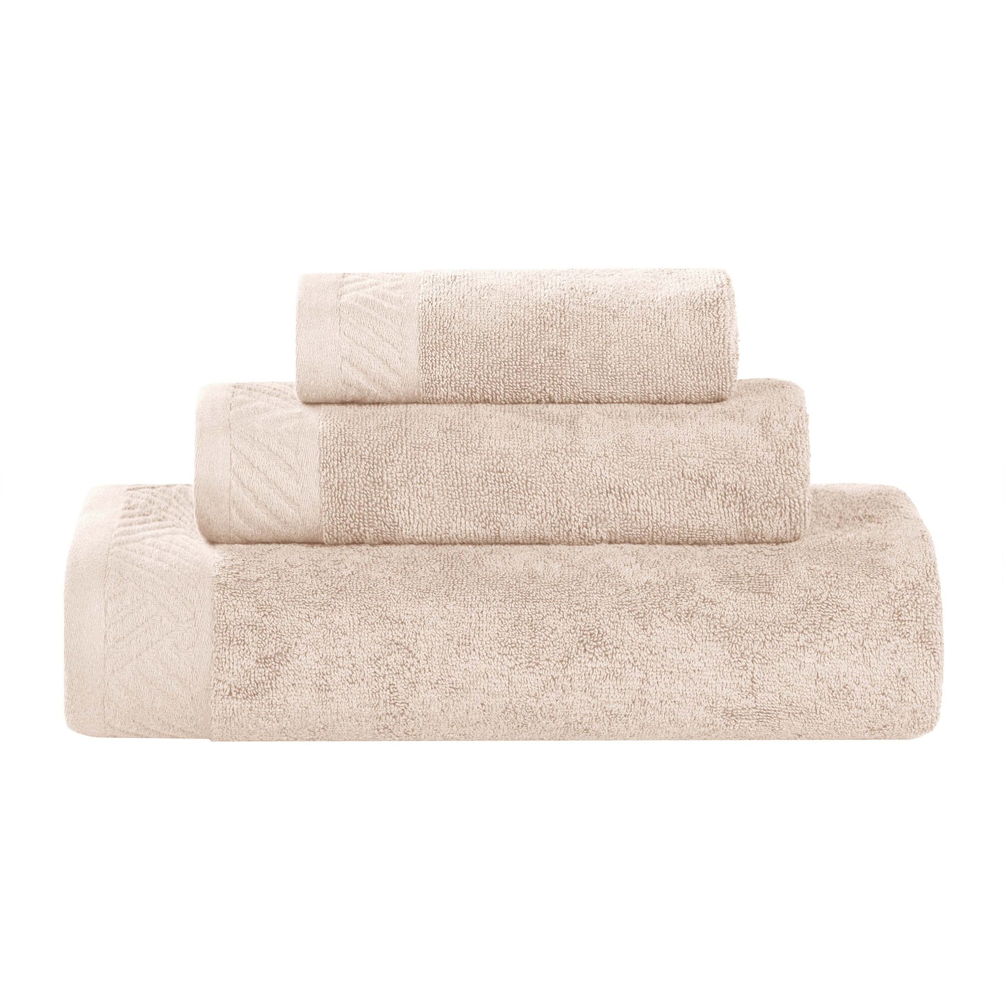 Basketweave Egyptian Cotton Solid 3 Piece Assorted Towel Set - Ivory