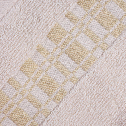 Larissa Cotton Geometric Border Bath Towel Set of 4 - Ivory
