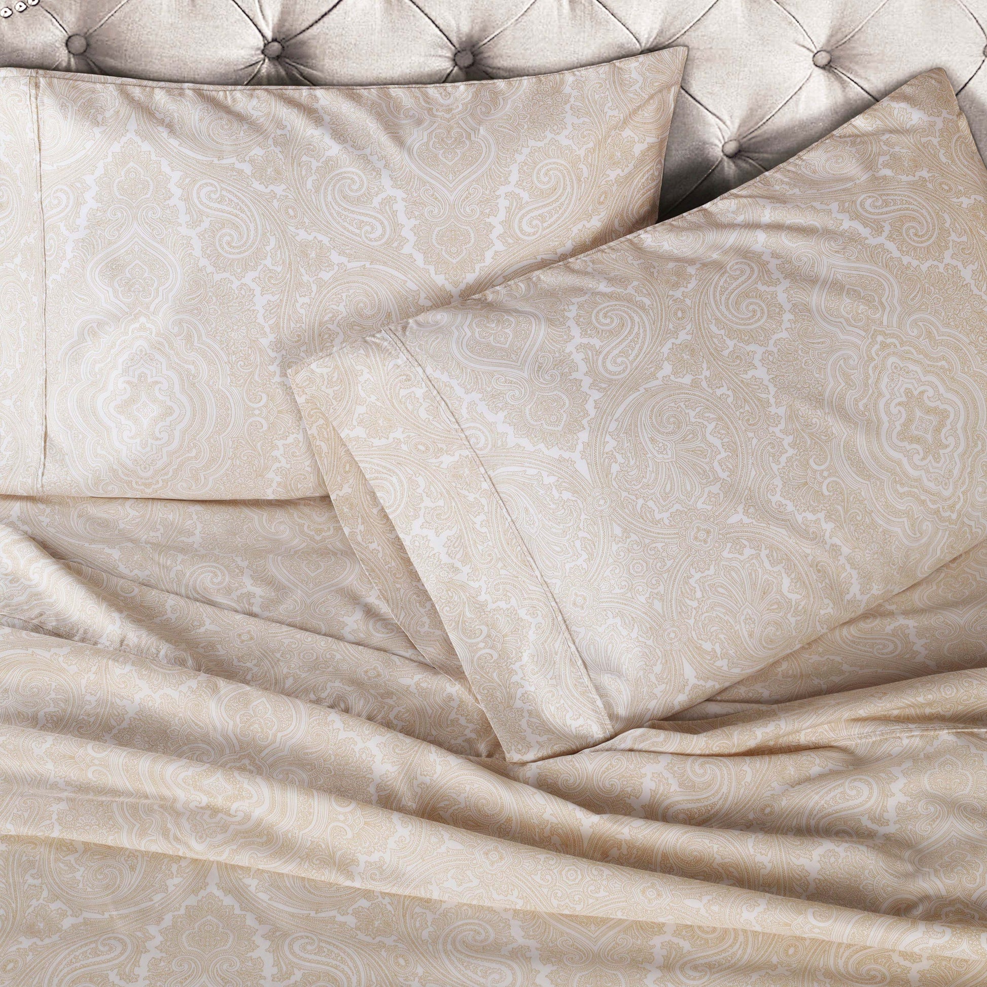 Italian Paisley 600 Thread Count Cotton Blend Deep Pocket Sheet Set - Ivory