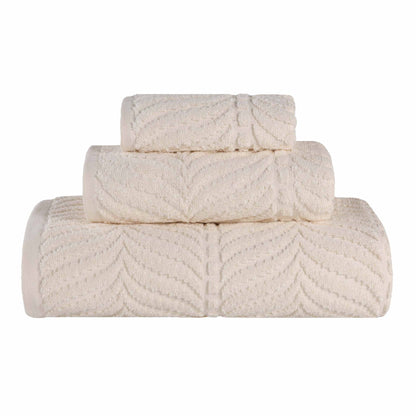 Chevron Zero Twist Jaquard Cotton 3 Piece Bathroom Towel Set - Ivory