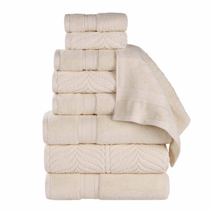 Chevron Zero Twist Solid and Jacquard Cotton 9 Piece Towel Set - Ivory
