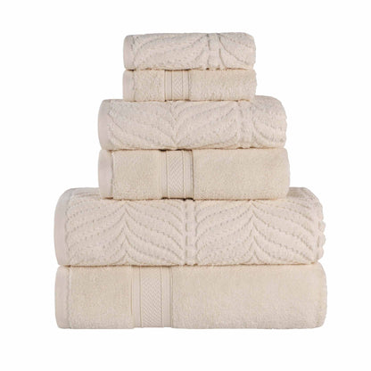 Chevron Zero Twist Solid and Jacquard Soft Cotton 6 Piece Towel Set - Ivory