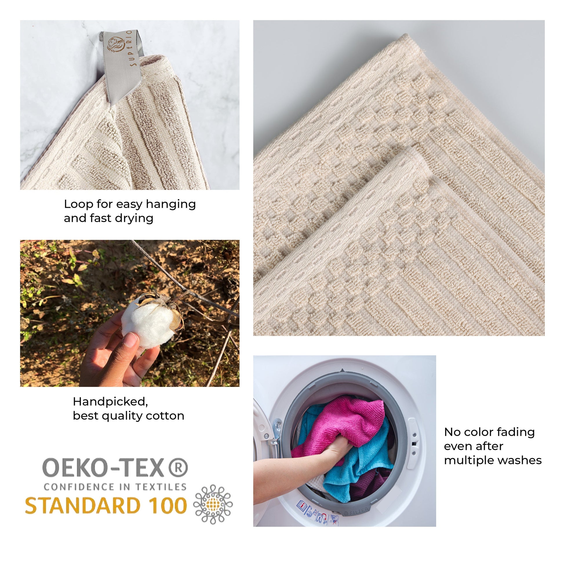 Soho Ribbed Cotton Absorbent 3 Piece Assorted Towel Set - Ivory