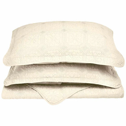 Corrington Fine Stitch Cotton Quilt Set -Ivory
