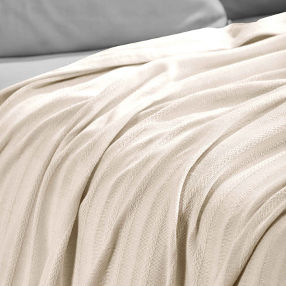 Clara Cotton Textured Jacquard Striped Lightweight Woven Blanket - Ivory