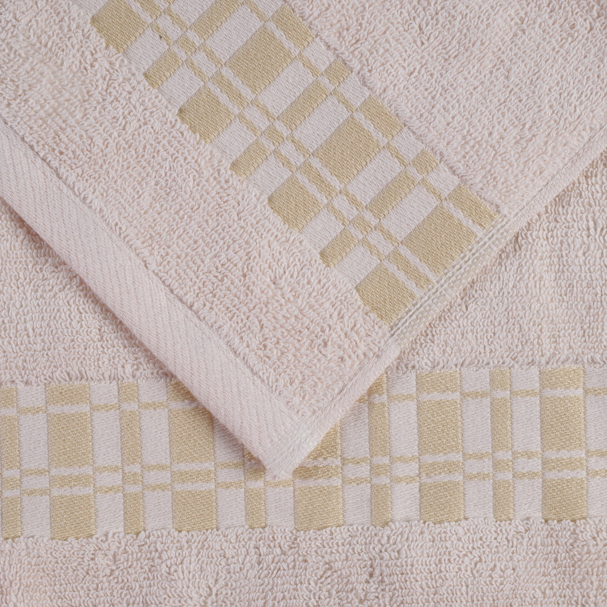 Larissa Cotton Geometric Border Bath Towel Set of 4 - Ivory
