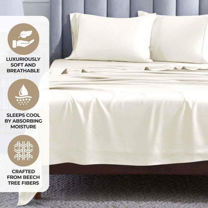 Modal From Beechwood 400 Thread Count Cooling Solid Bed Sheet Set - Ivory