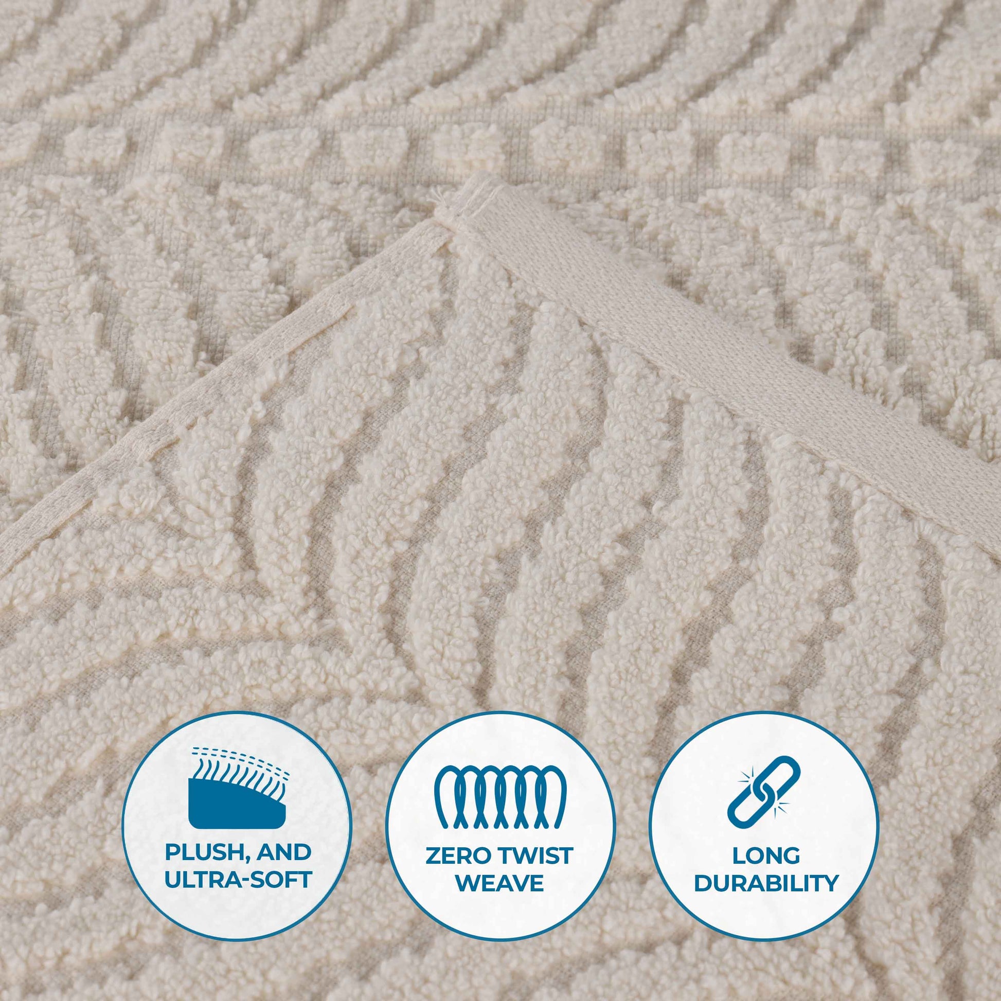 Chevron Zero Twist Solid and Jacquard Soft Cotton 6 Piece Towel Set - Ivory