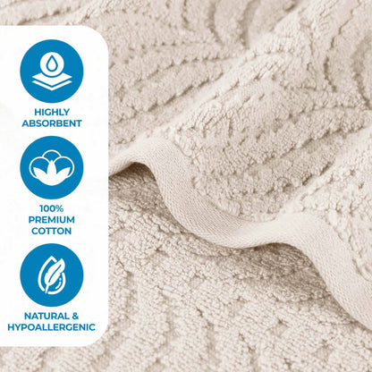 Chevron Zero Twist Solid and Jacquard Soft Cotton 6 Piece Towel Set - Ivory