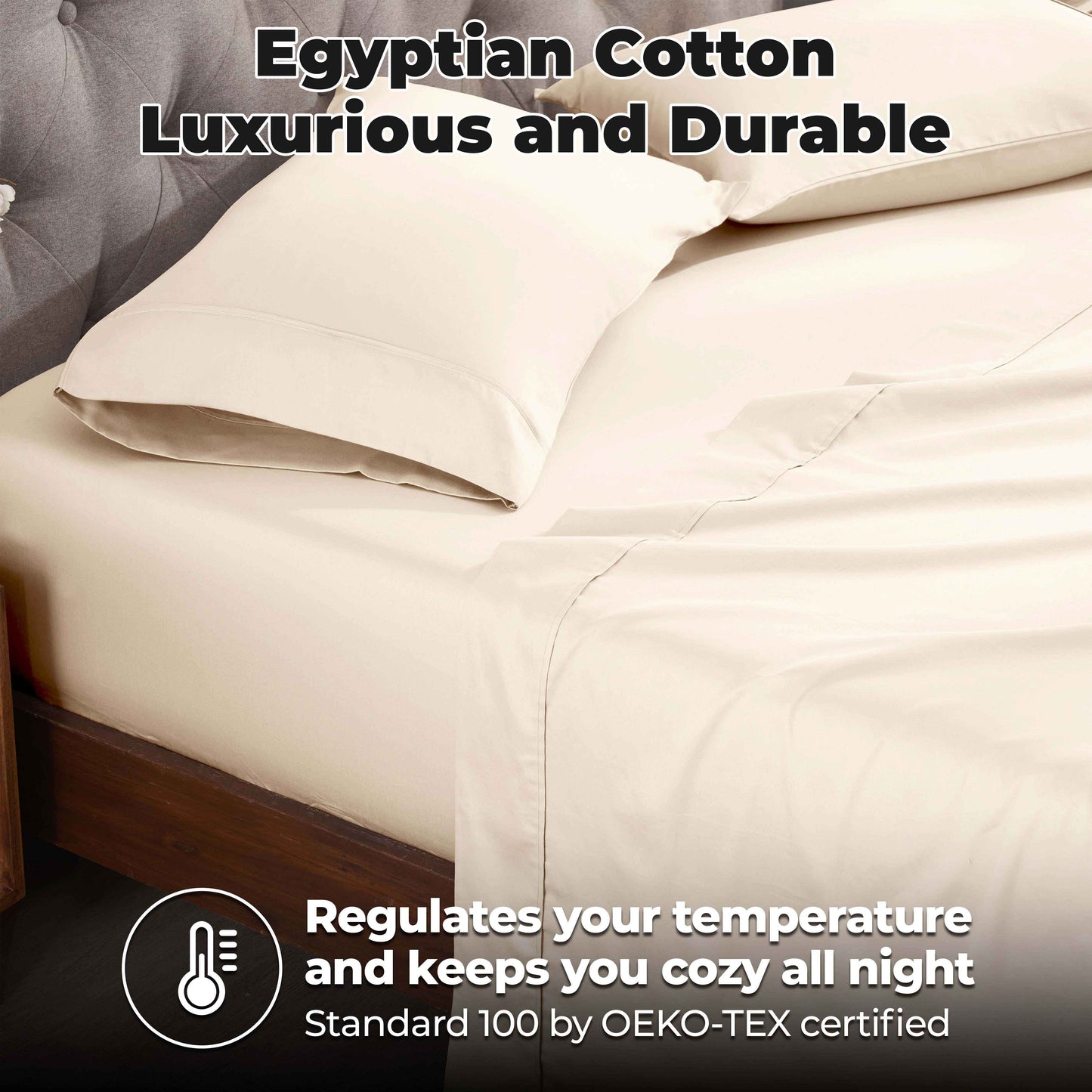 400 Thread Count Egyptian Cotton Solid Deep Pocket Sheet Set - Ivory