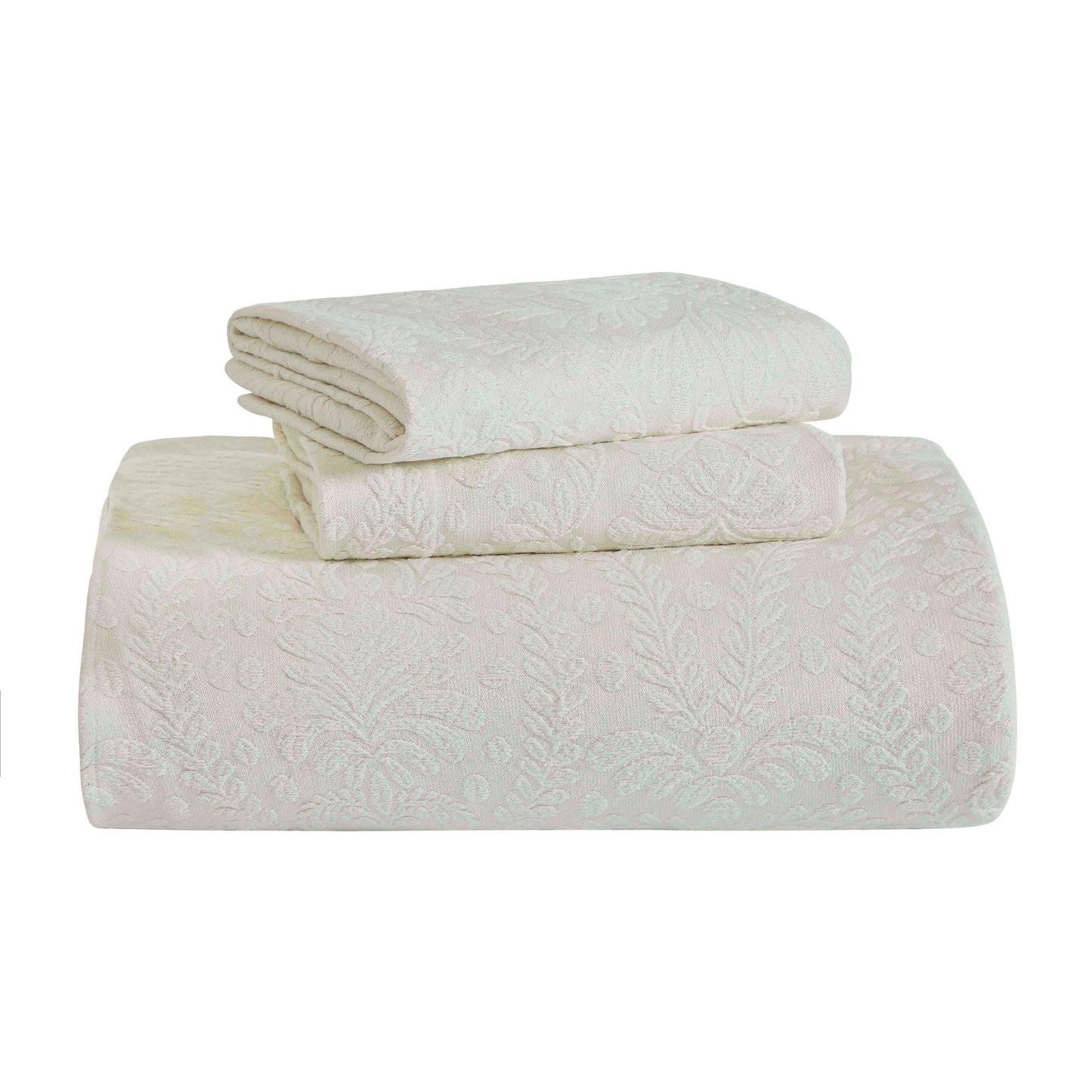 Aspen Cotton Blend Jacquard Floral Scalloped Edge Bedspread Set - Ivory