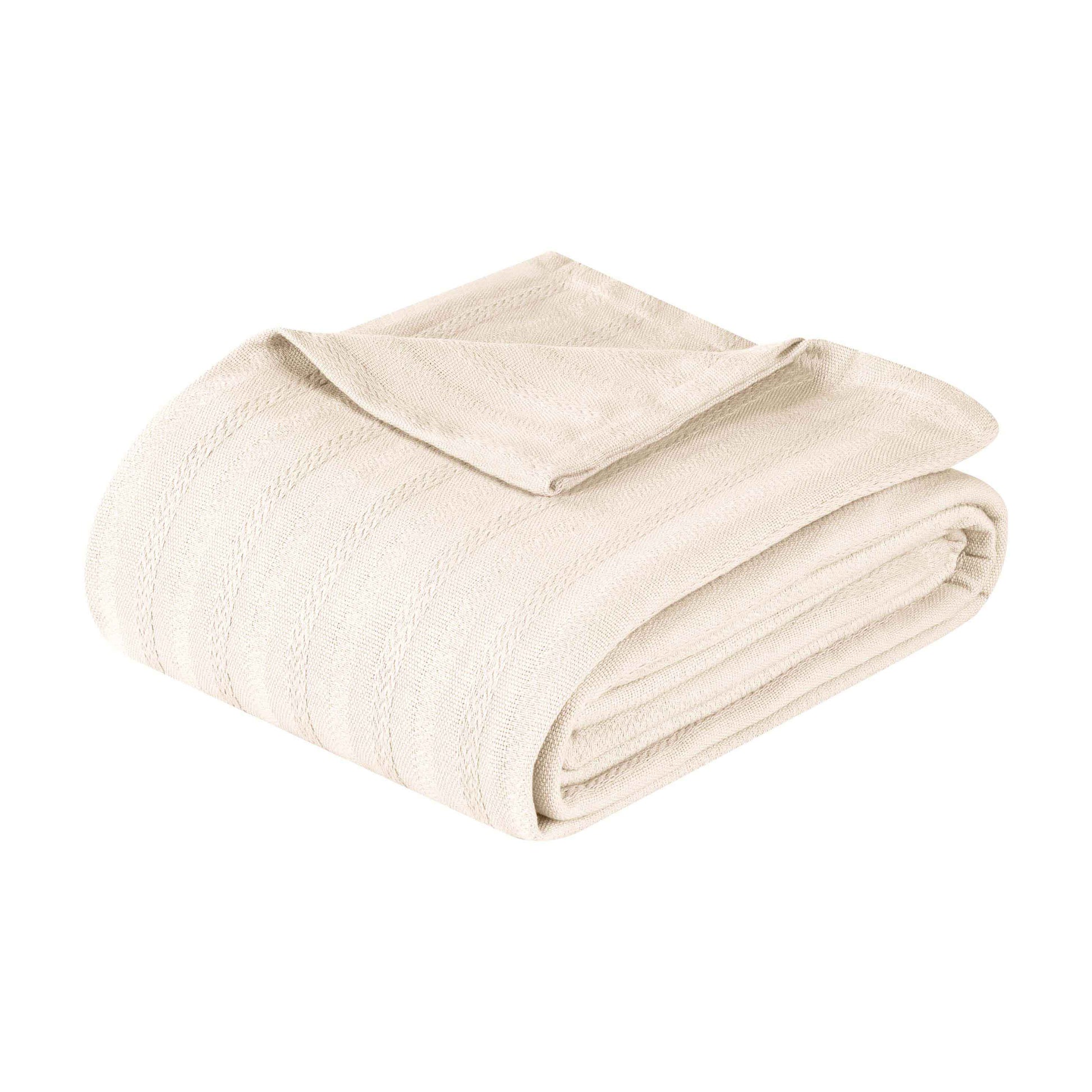 Clara Cotton Textured Jacquard Striped Lightweight Woven Blanket - Ivory