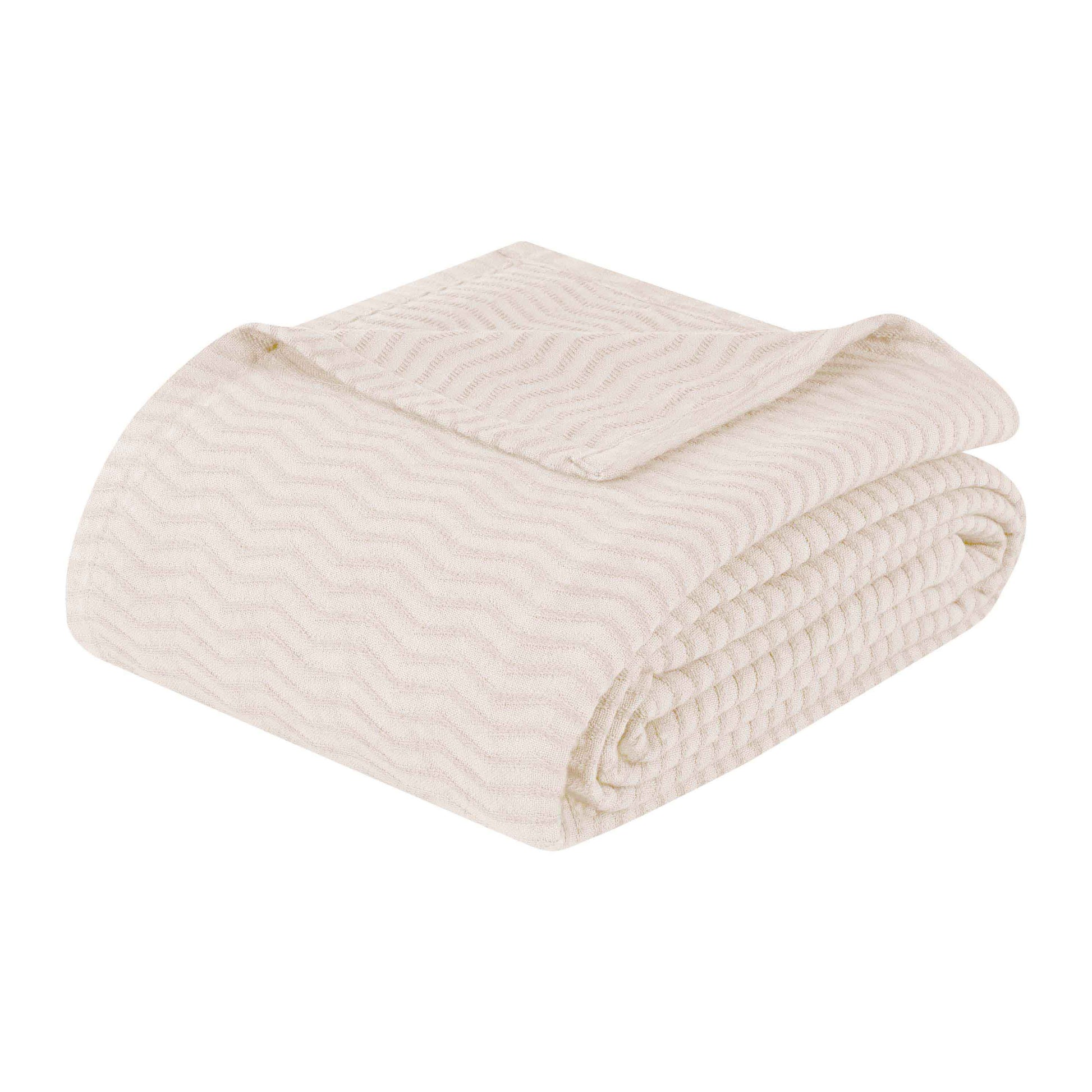 Jena Cotton Textured Chevron Lightweight Woven Blanket - Ivory