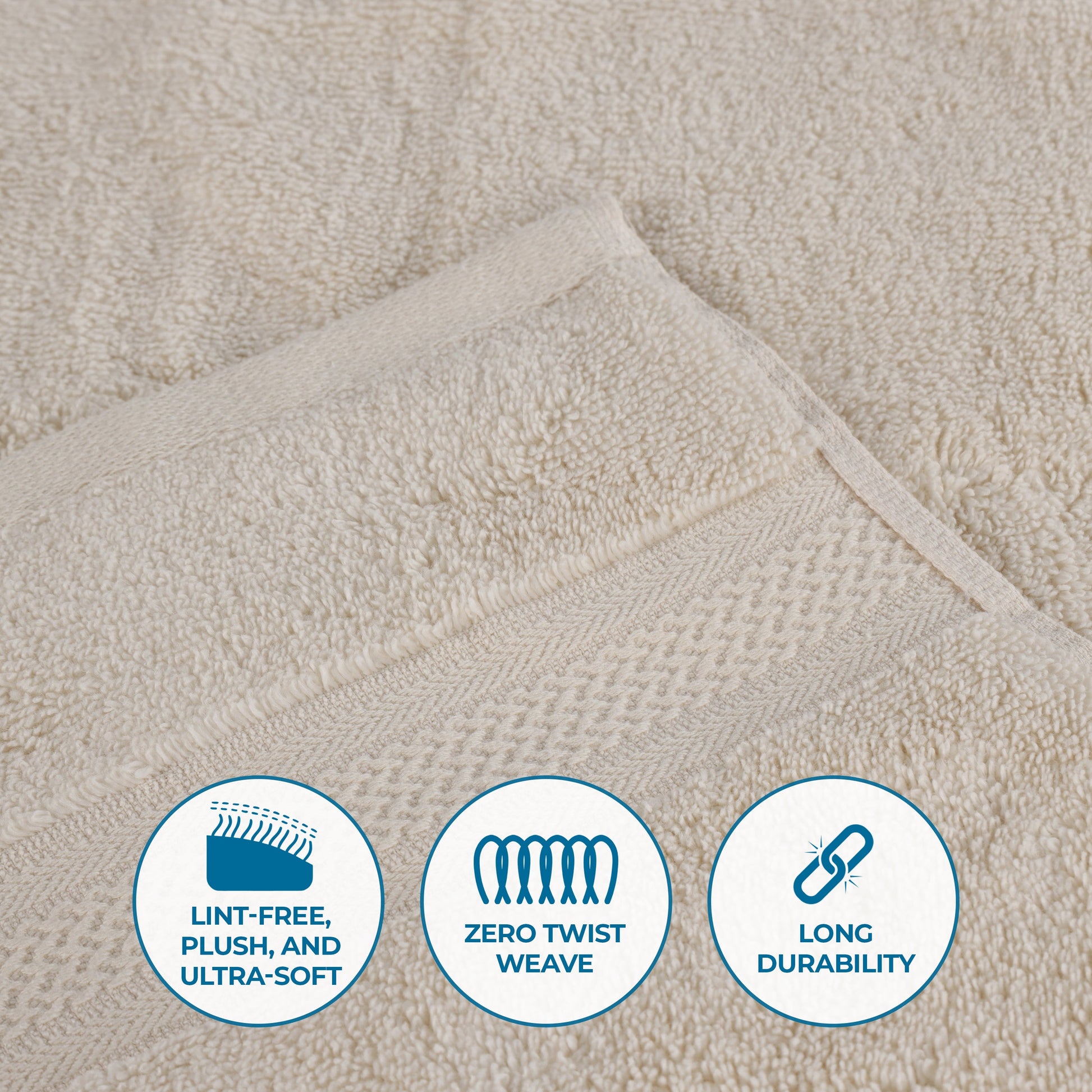 Chevron Zero Twist Solid and Jacquard Soft Cotton 6 Piece Towel Set - Ivory