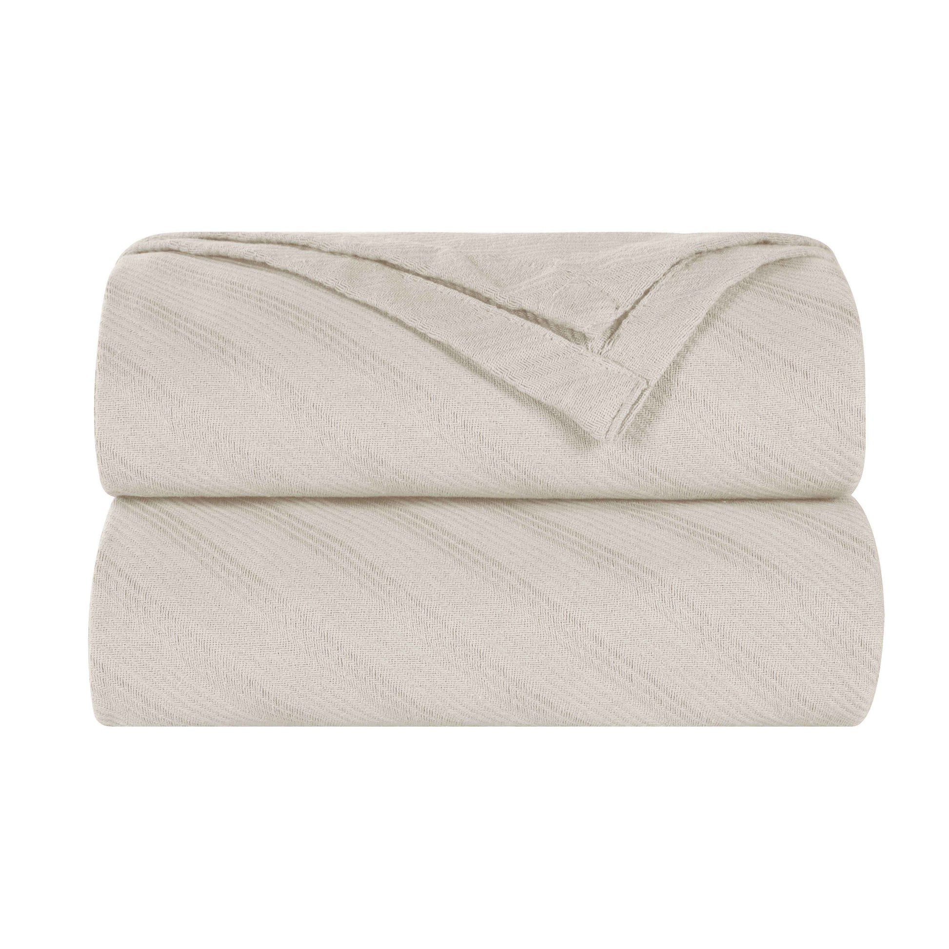 Milan Cotton Textured Jacquard Striped Lightweight Woven Blanket - Ivory