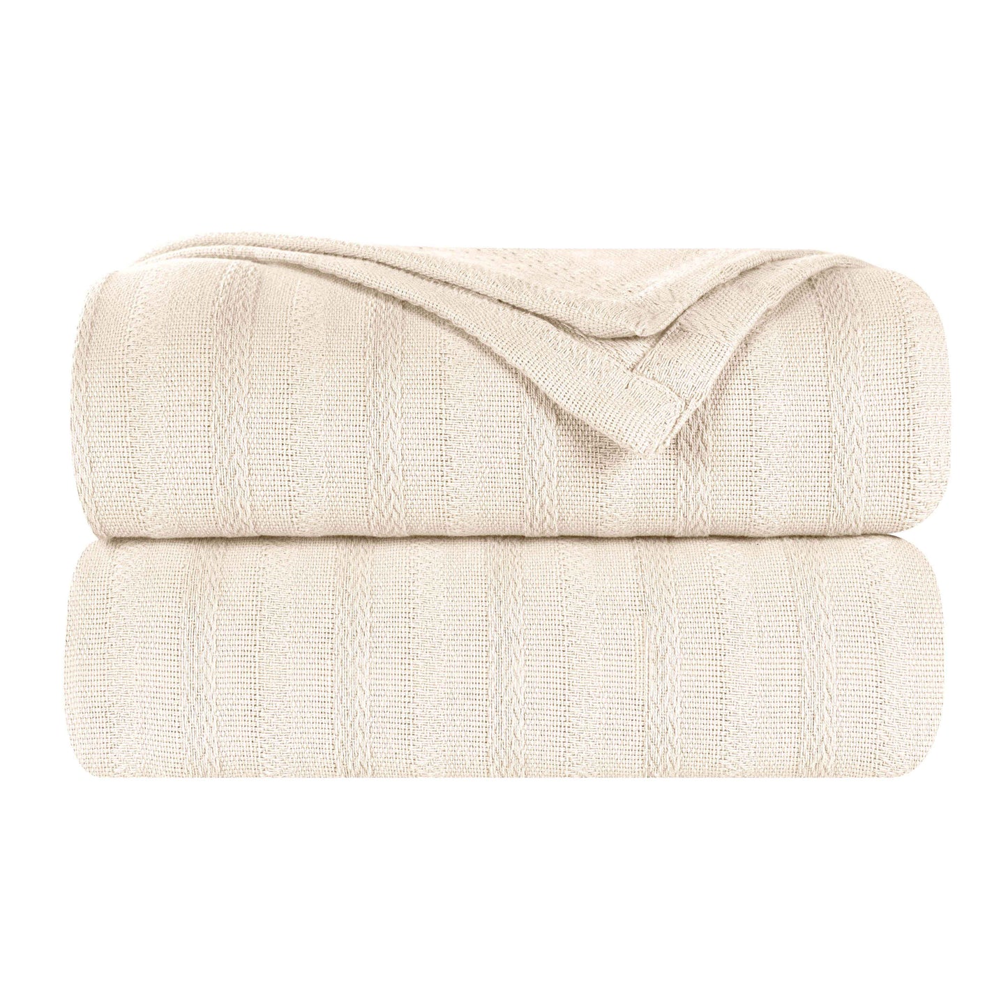 Clara Cotton Textured Jacquard Striped Lightweight Woven Blanket - Ivory