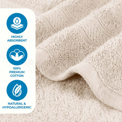 Chevron Zero Twist Solid and Jacquard Soft Cotton 6 Piece Towel Set - Ivory