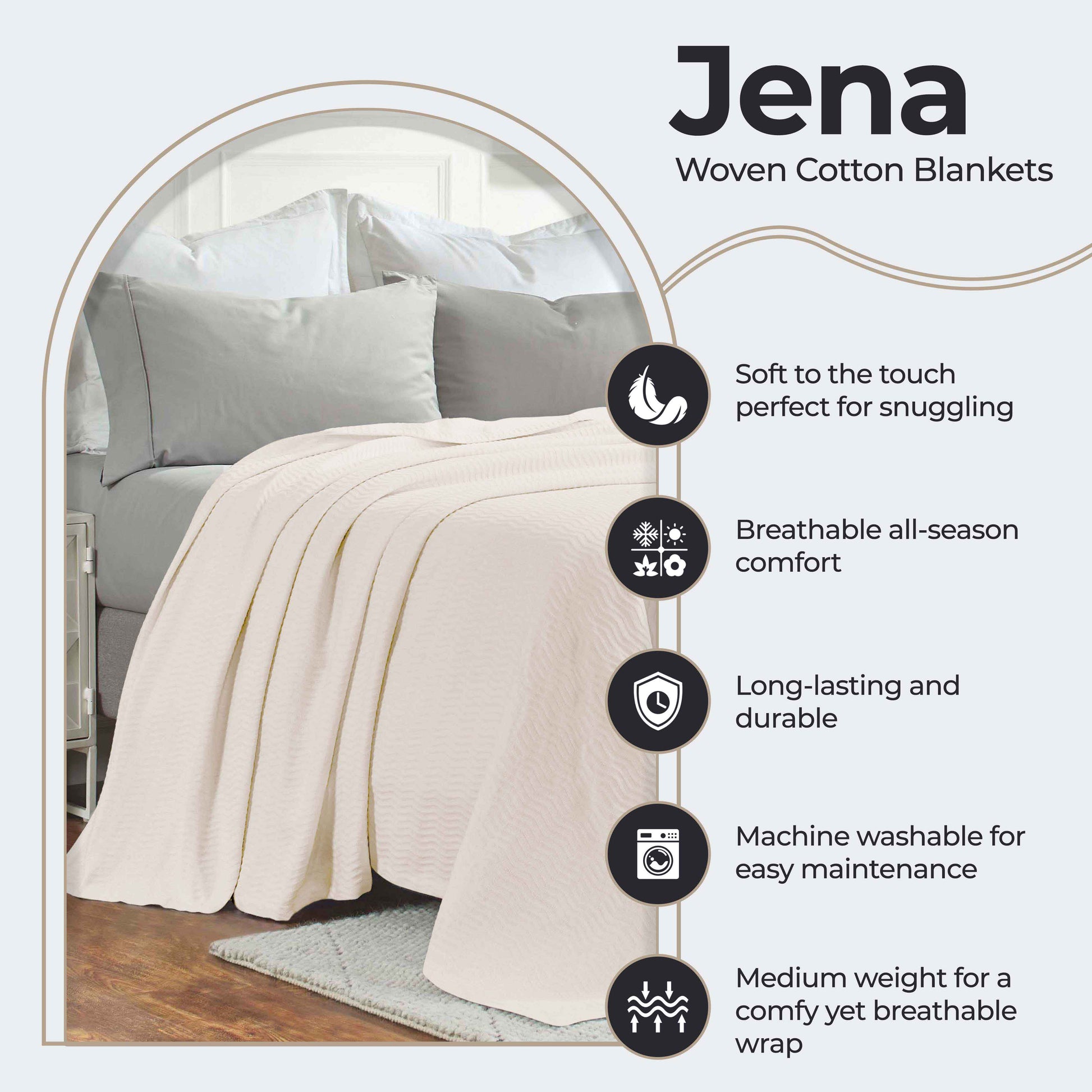 Jena Cotton Textured Chevron Lightweight Woven Blanket - Ivory