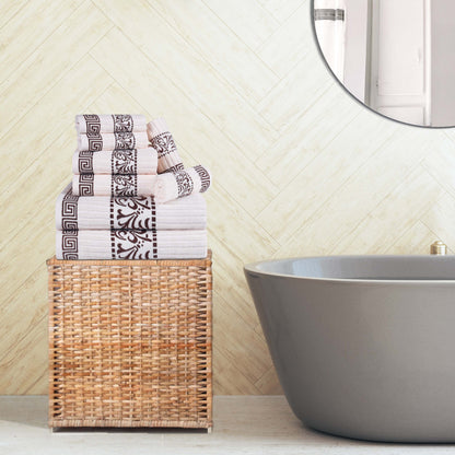 Superior Athens Cotton Greek Key Trim 8 Piece Towel Set - Ivory-Chocolate