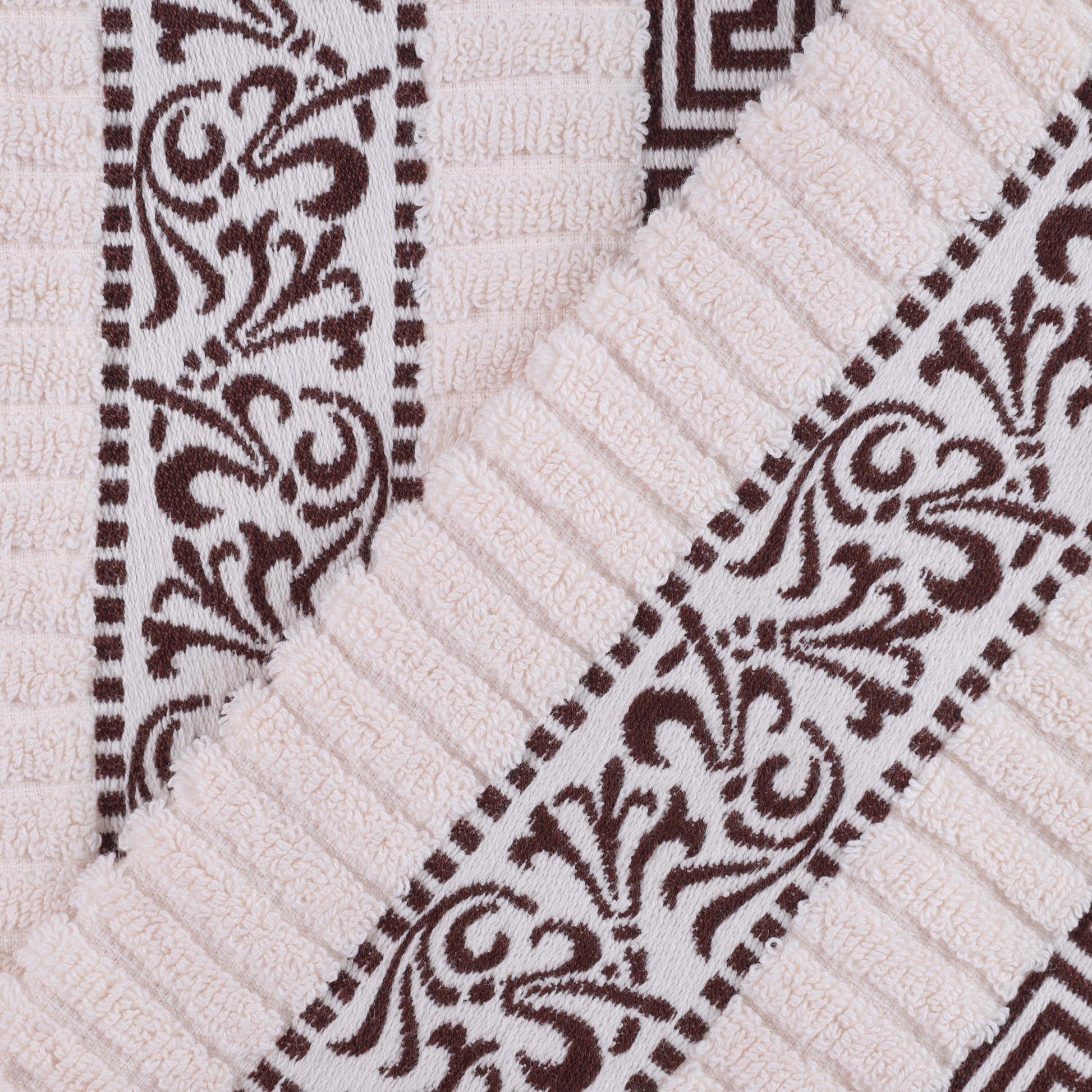 Athens Cotton Greek Key Trim Bath Towel Set of 4 - Ivory-Chocolate