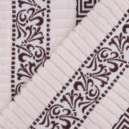 Athens Cotton Greek Key Trim Bath Towel Set of 4 - Ivory-Chocolate