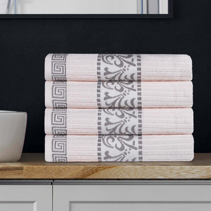 Athens Cotton Greek Key Trim Bath Towel Set of 4 - Ivory-Chrome