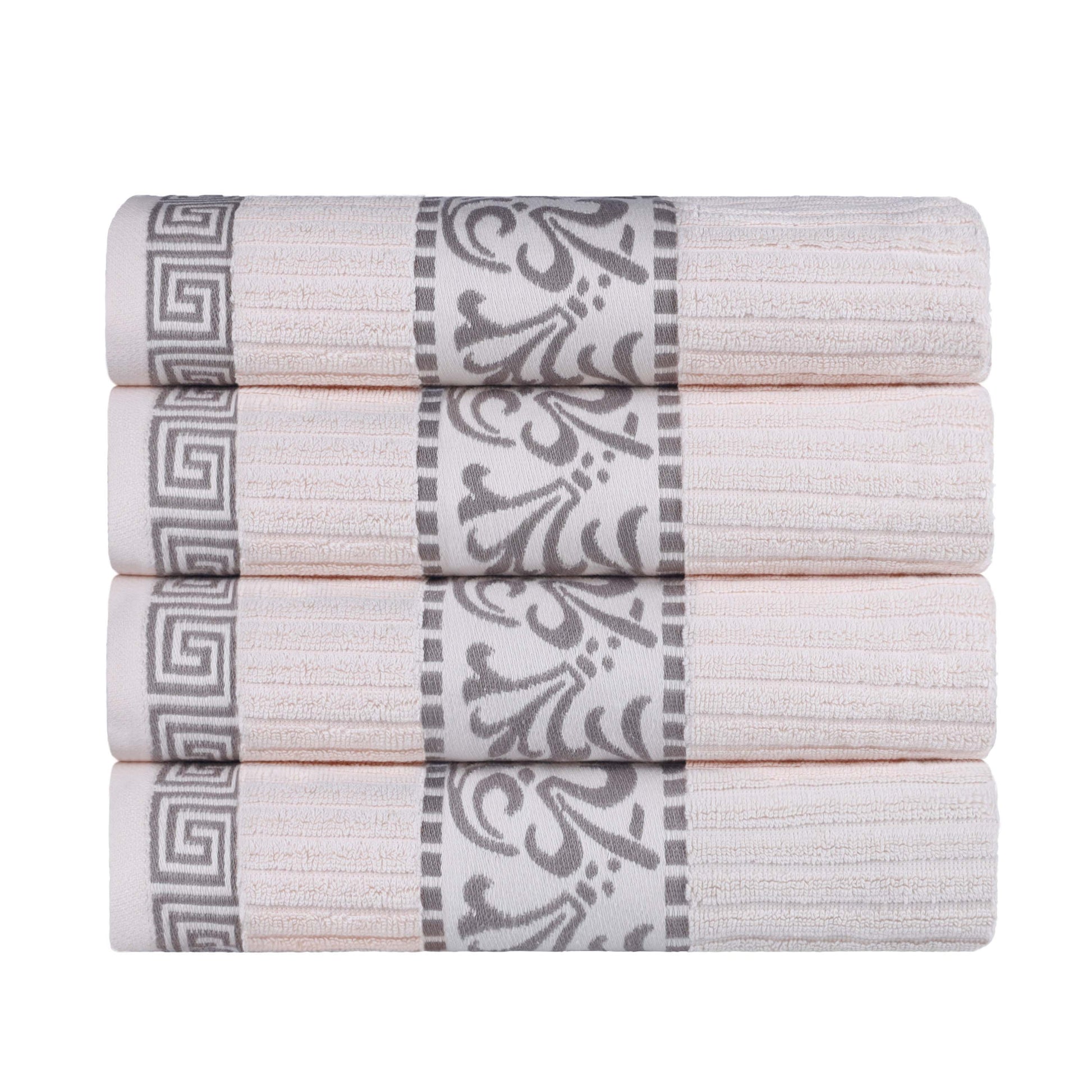 Athens Cotton Greek Key Trim Bath Towel Set of 4 - Ivory-Chrome