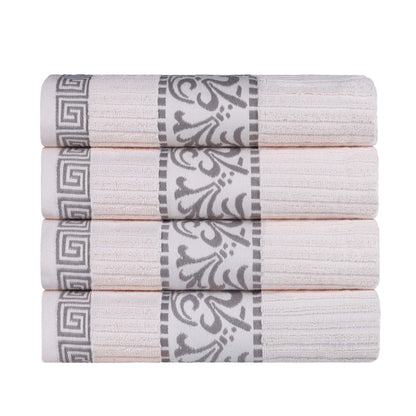 Athens Cotton Greek Key Trim Bath Towel Set of 4 - Ivory-Chrome