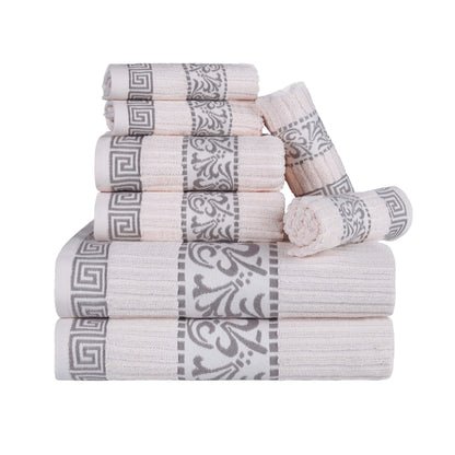 Superior Athens Cotton Greek Key Trim 8 Piece Towel Set - Ivory-Chrome