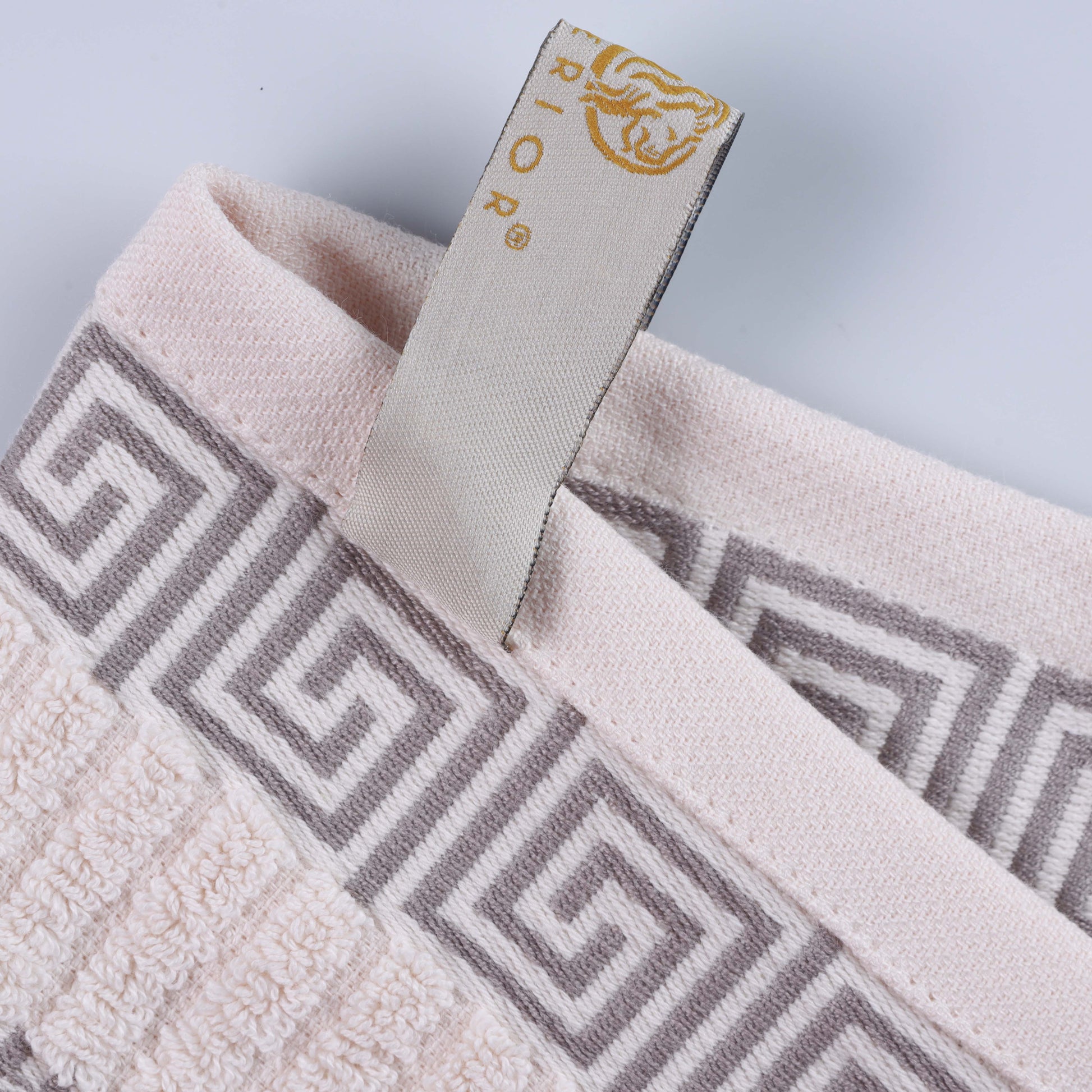 Athens Cotton Greek Key Trim Bath Towel Set of 4 - Ivory-Chrome