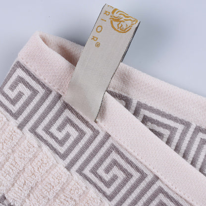 Athens Cotton Greek Key Trim Bath Towel Set of 4 - Ivory-Chrome
