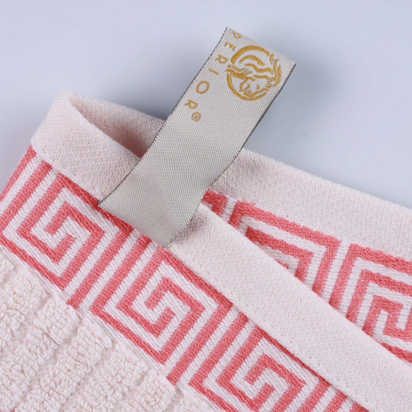 Athens Cotton Medium Weight Floral Greek Key Trim 3 Piece Towel Set - Ivory-Coral