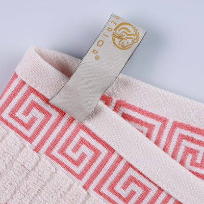 Athens Cotton Greek Key Trim Bath Towel Set of 4 - Ivory-Coral