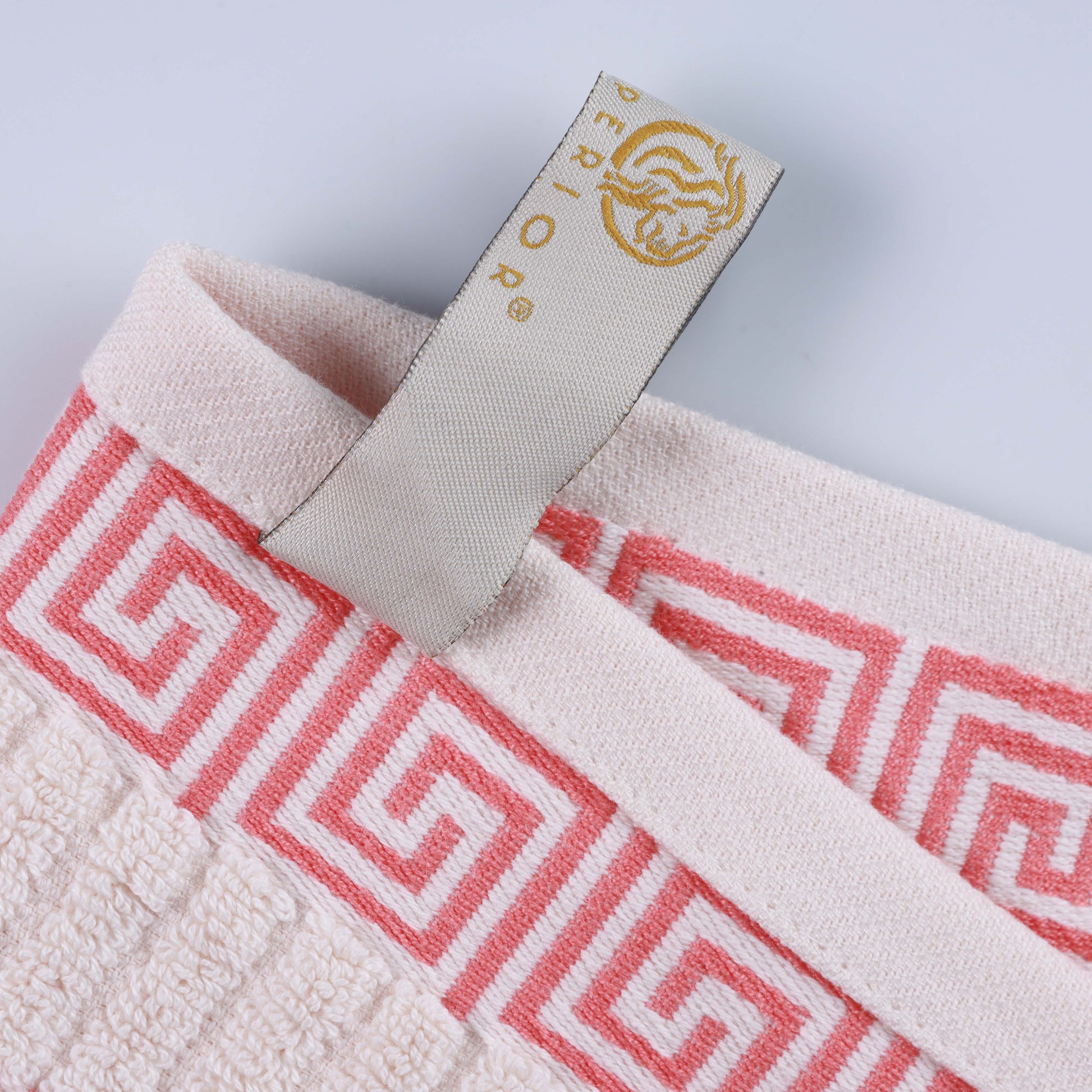 Athens Cotton Medium Weight Floral Greek Key Trim 6 Piece Towel Set - Ivory-Coral