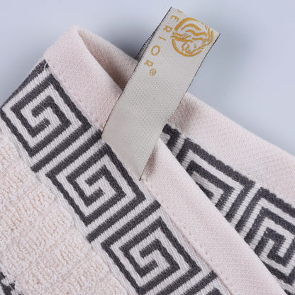 Athens Cotton Greek Key Trim Bath Towel Set of 4 - Ivory-Gray