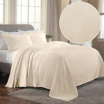 Florin Cotton Matelasse Weave Jacquard Scroll Medallion Bedspread Set - Ivory