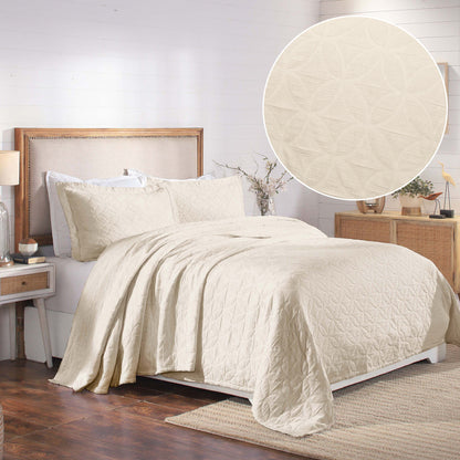 Serenity Cotton Matelasse Weave Jacquard Celtic Circle Bedspread Set - Ivory