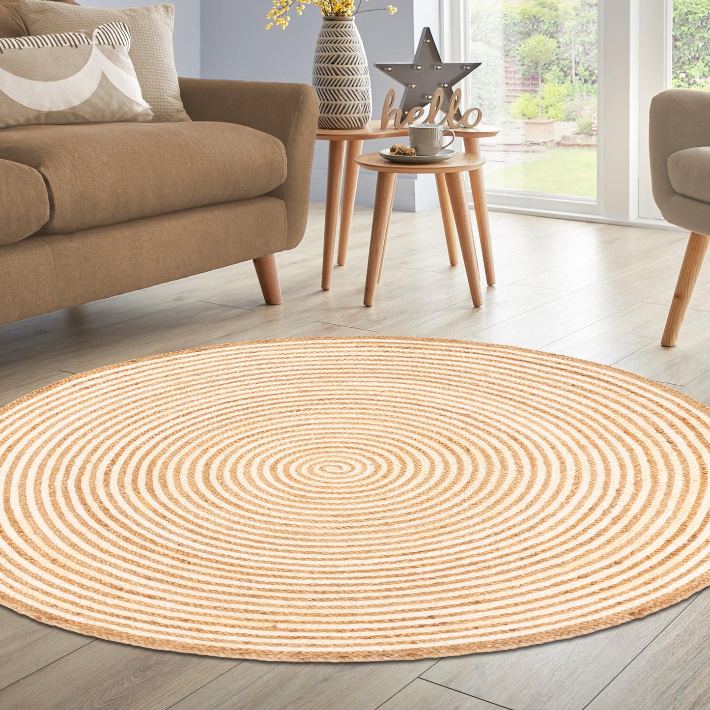 Braided Jute Reversible Round Indoor Outdoor Area Rug - Ivory