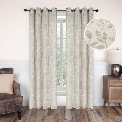 Leaves Machine Washable Room Darkening Blackout Curtains, Set of 2 - Ivory