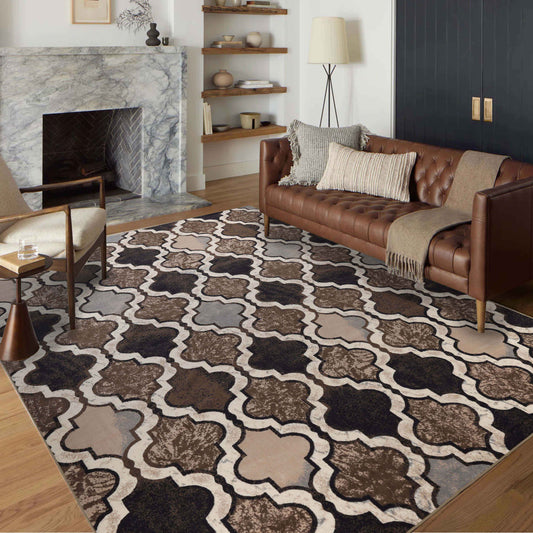 Viking Contemporary Geometric Trellis Indoor Area Rug or Runner - Ivory