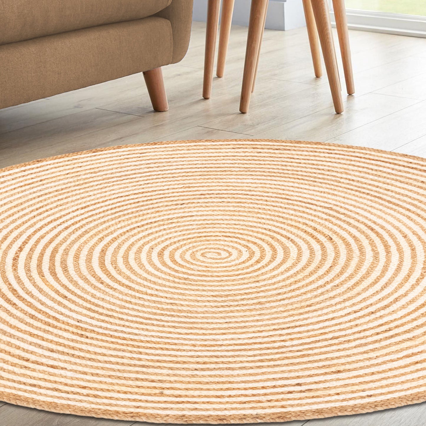 Braided Jute Reversible Round Indoor Outdoor Area Rug - Ivory