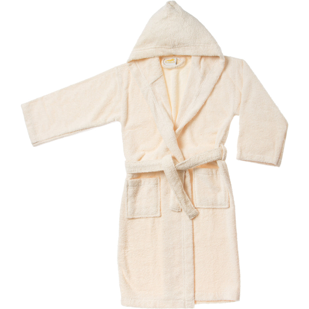 Cotton Ultra-Soft Terry Lightweight Kids Unisex Hooded Bathrobe - Ivory