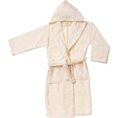 Cotton Ultra-Soft Terry Lightweight Kids Unisex Hooded Bathrobe - Ivory