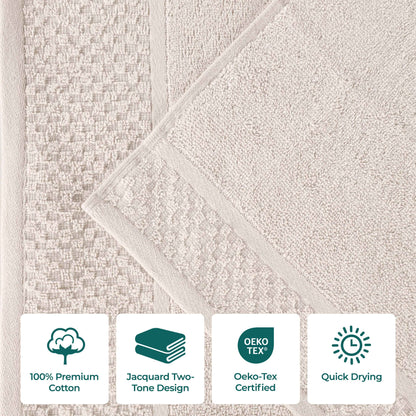 Lodie Cotton Plush Absorbent Jacquard Solid 3 Piece Assorted Towel Set - Ivory