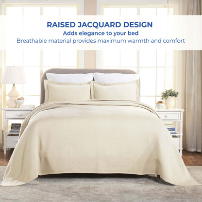 Basket Weave Matelasse Cotton Bedspread Set - Ivory