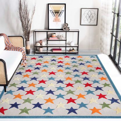 Superior Juniper Modern Stars Novelty Indoor/Outdoor Area Rug - Cream