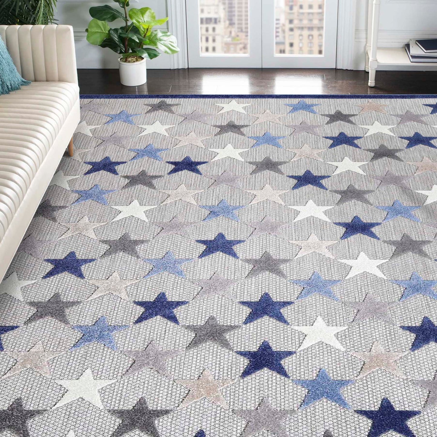 Superior Juniper Modern Stars Novelty Indoor/Outdoor Area Rug - Slate